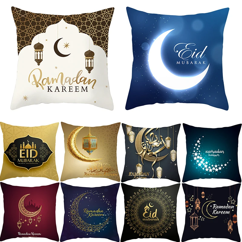 

EID Mubarak Decorative Cushion Cover For Sofa 45x45cm Cotton Pillowcase For Home Decor Ramadan Kareem Pillow Case Muslim Gift