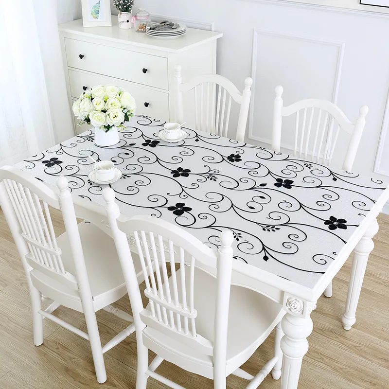 

New PVC Tablecloth Waterproof Tablecloth Floral Clear Rectangular Anti-oil Proof Table Cover Mat Coffee Table Cloth Customizable