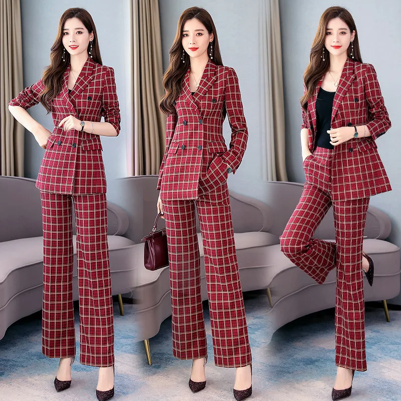 

Plaid 2019 Autumn Versatile Fashion Elegant Korean-style Slim Fit Suit Set
