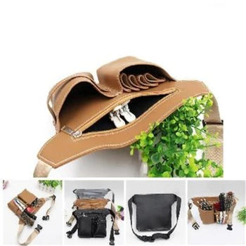 

PU Leather Rivet Hair Scissor Bag Clips Bag Hairdressing Barber Scissor Holster Pouch Holder Case with Waist Shoulder Belt Brown