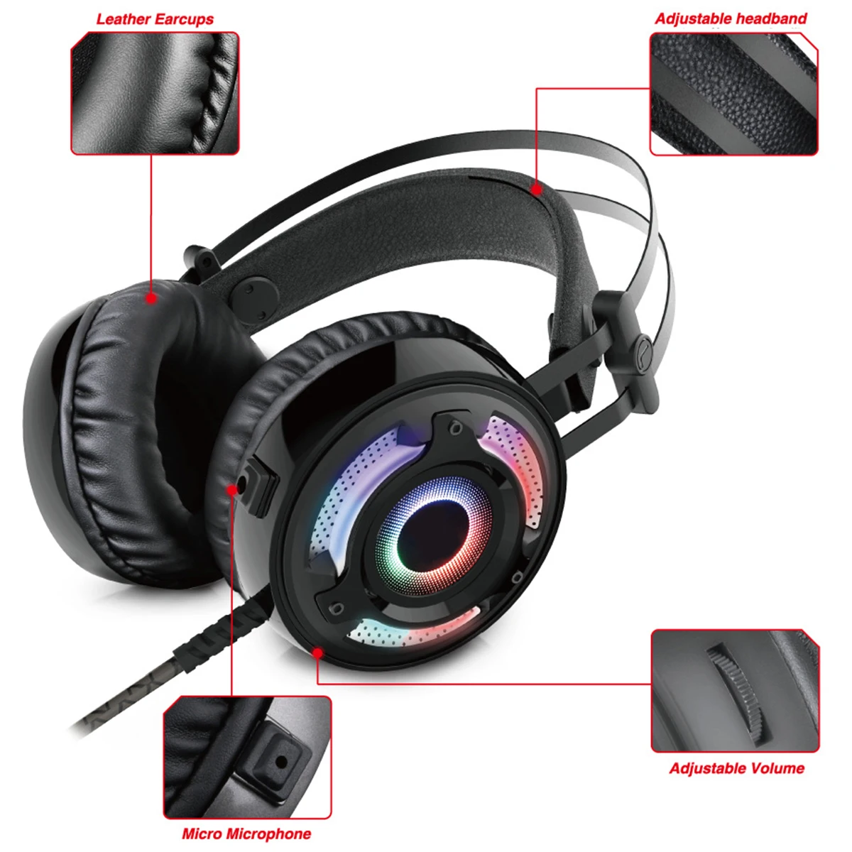 3.5mm + USB Wired Gaming Headset With Mic Over-Ear Surround Stereo Sound Headphone RGB Light Headset For PC Cellphone N-Switch​