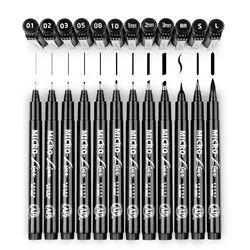 Juego de rotuladores con delineador de pigmento, rotuladores de Manga, aguja de arte, pincel de dibujo, pluma impermeable para bocetos, material escolar, 8/12/16 piezas