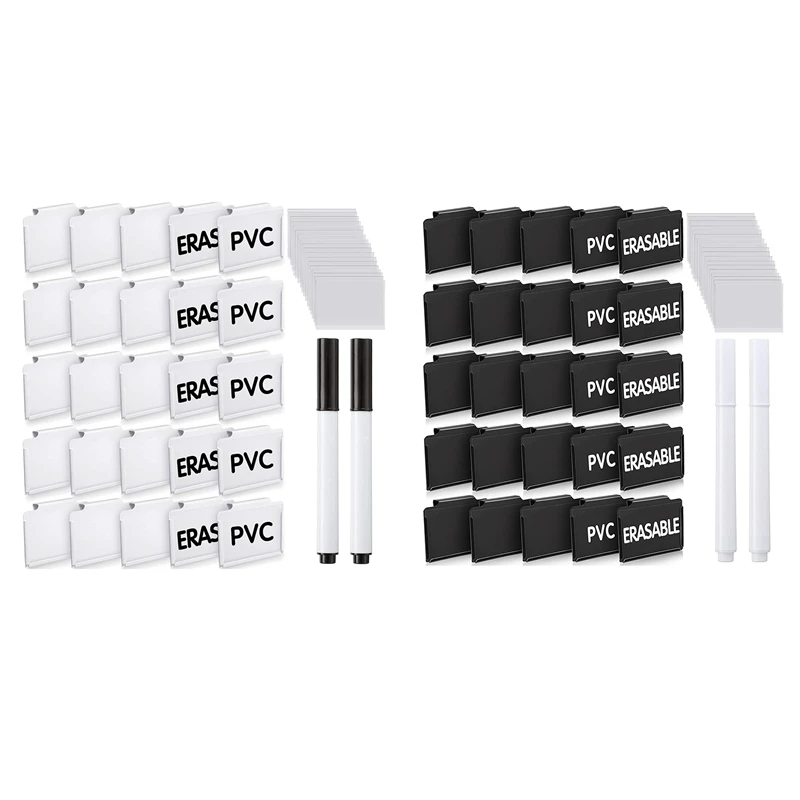 52Pc Basket Bin Labels Clip on Includes 25 Removable Label Holders Clear Cards and 2 Chalk Marker | Канцтовары для офиса и