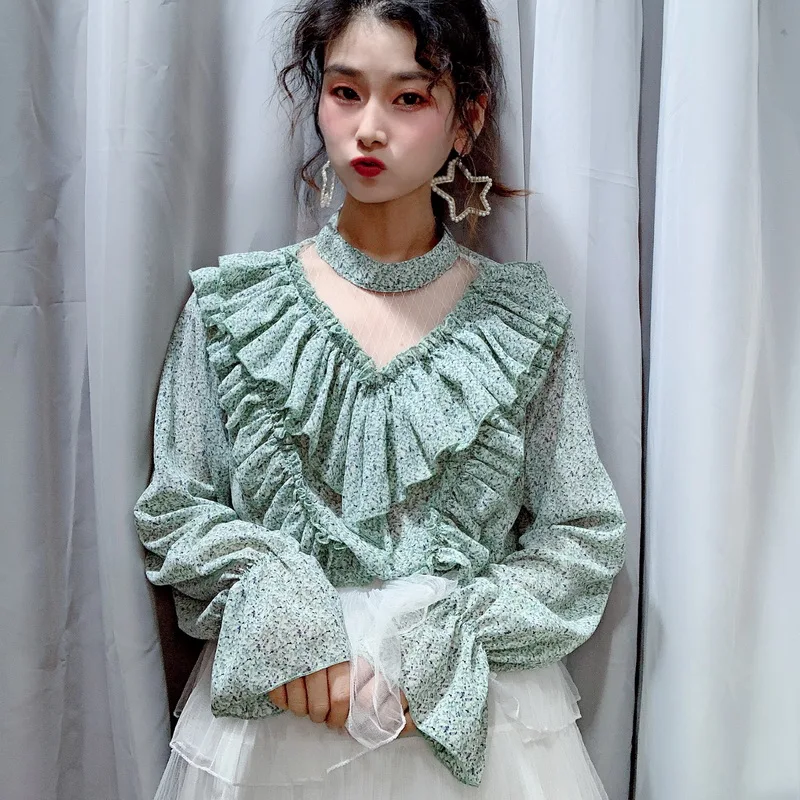 Heydress Весенняя женская цветочная Элегантная блузка с v-образным вырезом Женская открытая рубашка с рукавом-бабочкой женская блузка с принтом уличные Топы - Цвет: G2