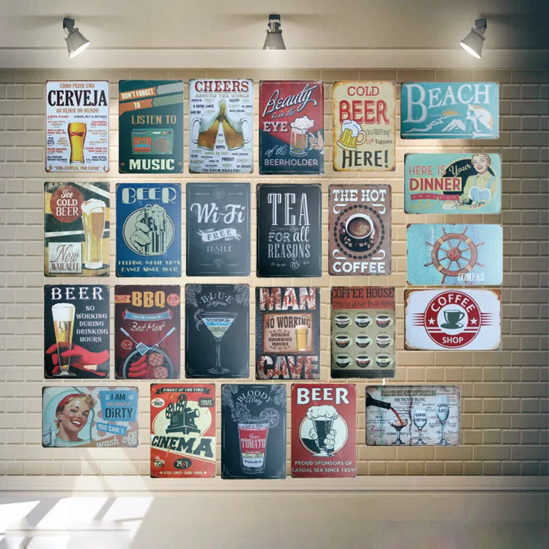 

Cold Beer Drinking Vintage Metal Signs Shabby Chic Wall Cafe Home Pub Art kitchen Bar Decoration Cuadros 30X20CM AA-705A
