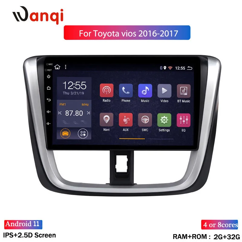 Автомобильный мультимедийный DVD-плеер 2.5D 10 1 дюйма 4G 2 + 32 ГБ Android 11 для Toyota Vios Yaris