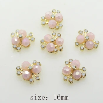 

Factory Direct 10pcs 20mm New Gold Flatback Metal Rhinestone Button Shiny Three Light Pink Acrylic Buttons Craft Supplies