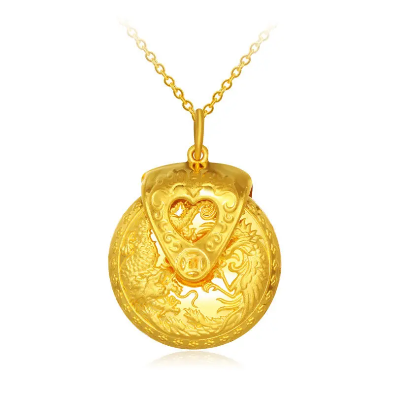 

NEW 999 YELLOW GOLD PENDANT CARVED DRAGON AND PHOENIX PENDANT