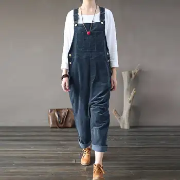 

M 5XL ZANZEA Spring Playsuits Vintage Corduroy Jumpsuits Solid Work Overalls Women Casual Long Harem Rompers Pantalons Female