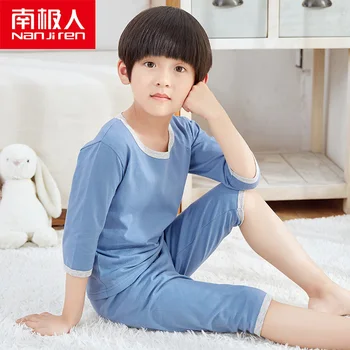 

NANJIREN Kids Pajamas Summer Sleep shirt Set Three Quarter Baby Infant Clothes Solid Color Pajama Sets Cotton Children Pajamas