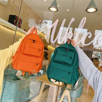 

2020 Simple Double Pocket Artistic Hipster Canvas Bag Casual New Style Large Capacity Backpack