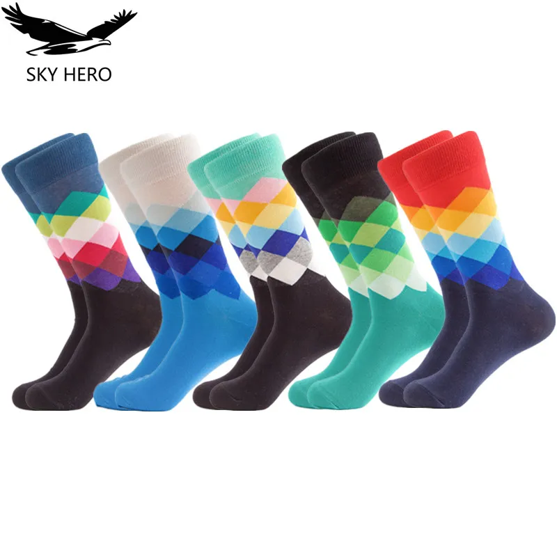 5Pairs/Lot Cotton Happy Socks Men's Art Sock Long Colorful Funny Men Calcetines Hombre Divertidos Summer Man Combed Fashions