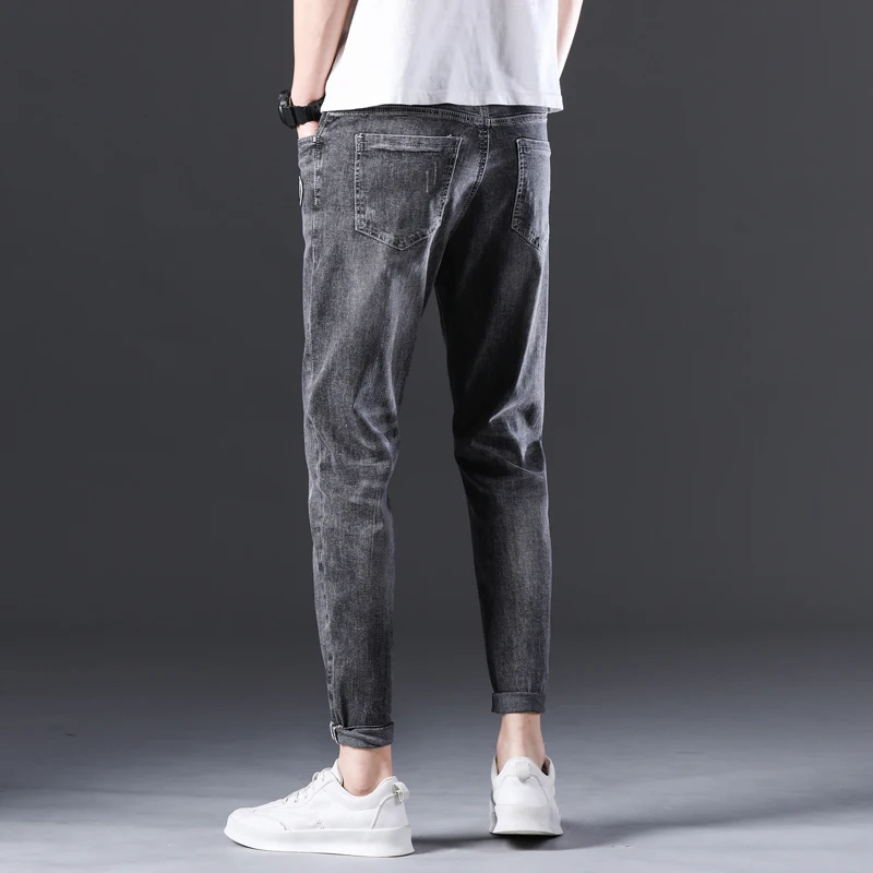 Cheap Man Cotton casual jeans men young students cowboy ankle length pants hombre casual trousers Jeans in Regular Fit Ankle-length