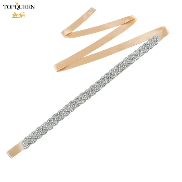 TOPQUEEN S216 Women's Rhinestones Belt Handmade Wedding Dresses Belt Marriage Bridal Ribbion Belts Wedding Bride Sash Party Belt Champange ribbon
