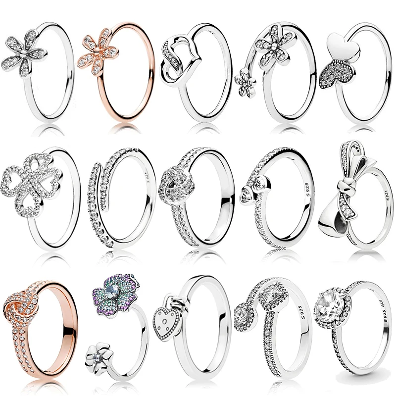 

Original 100% 925 Sterling Silver Ring Lettering LOGO Clover Petal Bow Ring Female Models European Original Brand