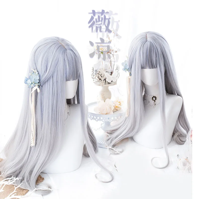 Harajuku Kawaii Лолита парик Девушка Сладкая 65 см длинные вьющиеся фиолетовые Смешанные