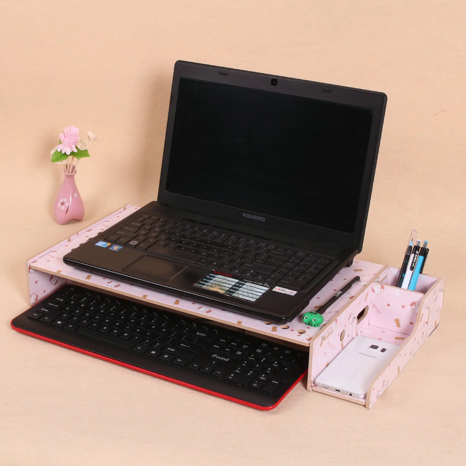 

606 Model Cherry Wood Practical Tablet PC Support Office Storage Computer Placed Can Be Self-Adjusting Height Desktop Storage