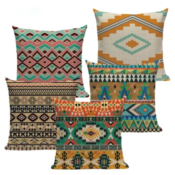 

African National Stripe Bohemian Style Geometric Home Decorative Throw Pillow Covers Linen Ethnic Cushion Cover Case 45cm*45cm
