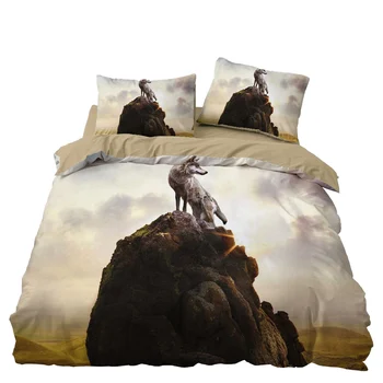 

Wolf Mountain Animal Bedding Set Bedroom Decor Doona Quilt Cover Hypoallergenic Cream Background 1PC Duvet Cover with Pillowcase
