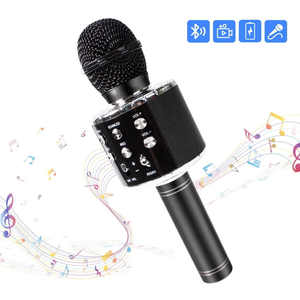 Portable Handheld Karaoke Speaker Machine Blue Wireless Bluetooth Karaoke Microphone with Dancing LED Lights Castaroud Kids Microphone Birthday Toys for Kids Adults 