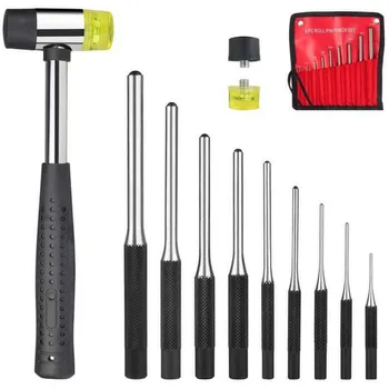 

9pcs Roll Pin Punch Set with Hammer Watch Repair Tool Kit with Bag Carbon Steel BHD2