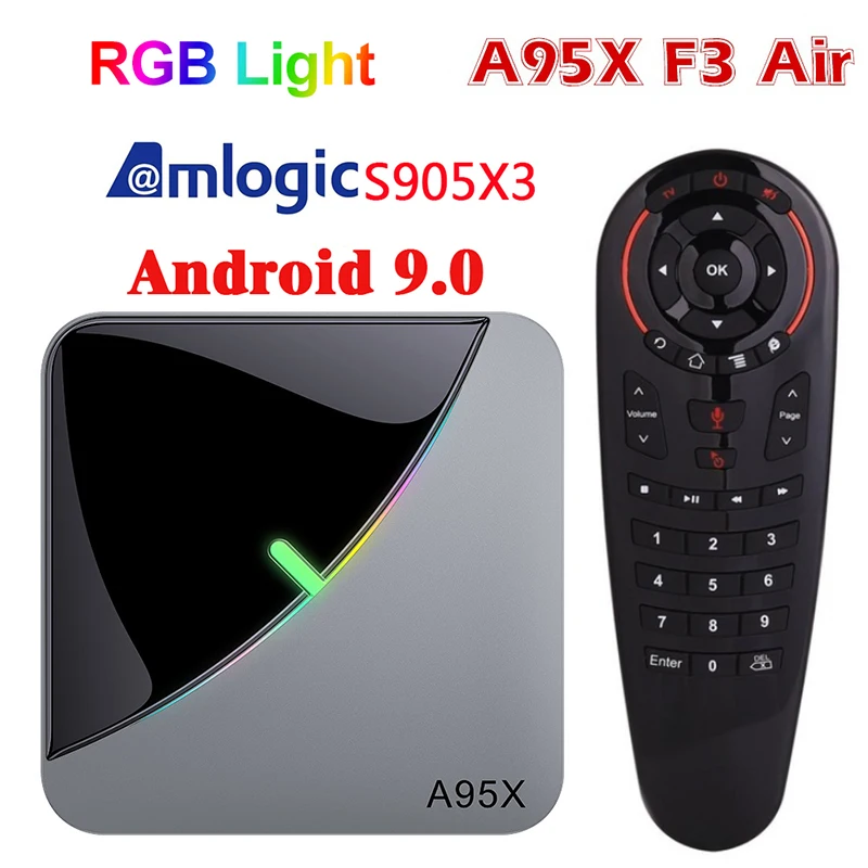 A95X F3 воздуха RGB светильник Android 9 0 Смарт ТВ Box Amlogic S905X3 4 Гб 64 коробка 8K H.265 4K 60fps Wi Fi