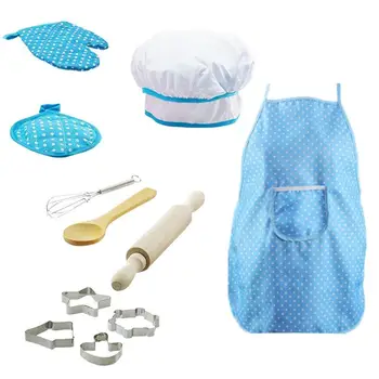 

11 Pcs Chef Role Play Set With Dress Up Costume And Kitchen Accessories Kids Pretend Play Toy Set Cookies Toys good gift for kid