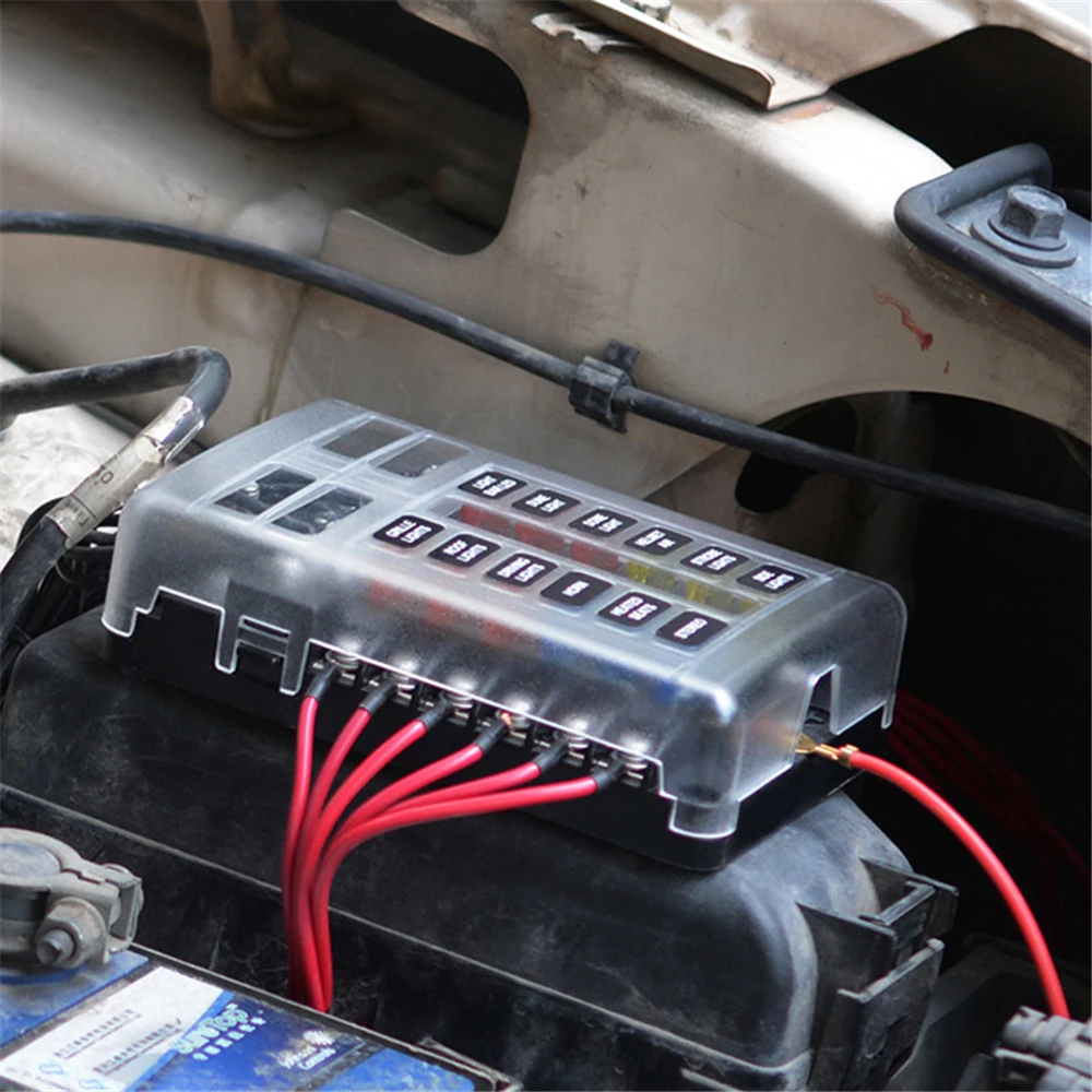 Car Blade Holder Fuse Box 12/10/8/6 Ways Modified Terminal Block Fuse with LED Warning Light for Car Boat Marine Trike 12V 24V