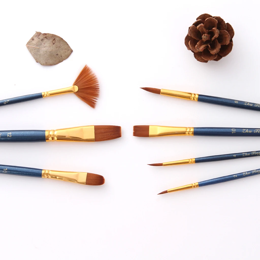 7Pcs Pointed-Round Fan Shaped Paintbrush Set Nylon Hair Artist Paint Brushes