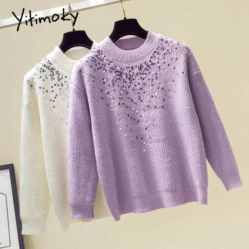 

Sequined Cashmere knit sweater women pullover korean top winter dresses women 2019 Batwing Sleeve O-Neck Casual Striped Purple