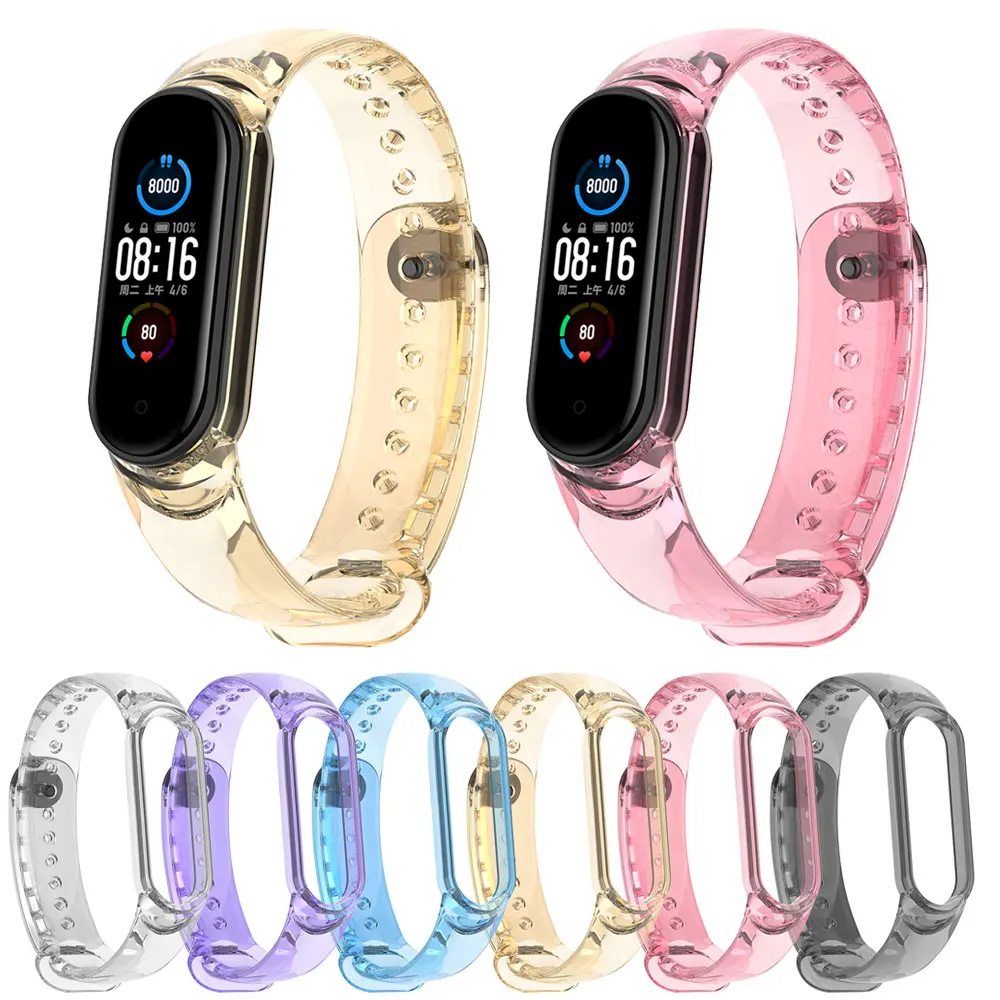 Ремешок силиконовый для Mi Band 6 5 4 3 сменный цвет от света Xiaomi Mi4 Mi3 Band5 Band6 спортивный