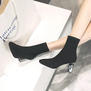 

women's sleeve woollen boots thick heel elastic New South Korean boots socks boots short high women's boots in