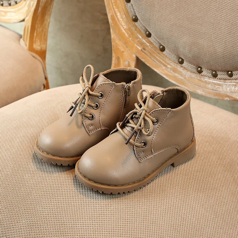 

New Children Girls Kids Winter For Solid Color Single Male Baby Genuine Leather Boots