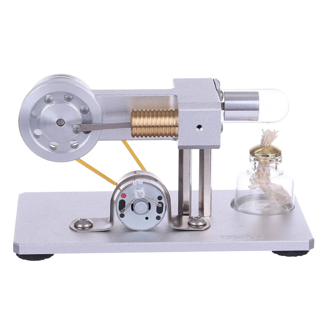 Micro Metal Stirling Engine Model With Brass Cylinder And Aluminum Alloy Holder - White/Balck