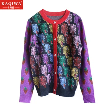 

Fashion thin knitwear cardigan Color Gold Tiger sweater women g new short slim round neck short coat
