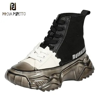 

Prova Perfetto Ladies Platform Sneakers Mixed Color high-top Sneakers Lace-Up Jelly Glue Shoes Women Sneakers Green Wedge Shoes
