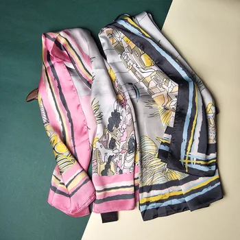 

Luxury Twill Silk Hijab Scarf For Women Fashion Print Kerchief Hair Scarfs Female 90*90cm Square Shawls Neck Scarves For Ladies