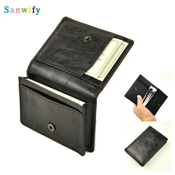 

Men Women Vintage Genuine Leather Small Wallet Snap Mini Business Name Credit Card Holder Coin Purse Classic Practical Unisex