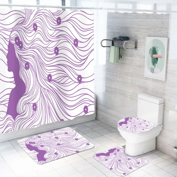 4 шт., набор для ванной русалки, противоскользящий напольный коврик, водонепроницаемая занавеска для душа под морем, белый фон, декор для ванной - Цвет: color-2