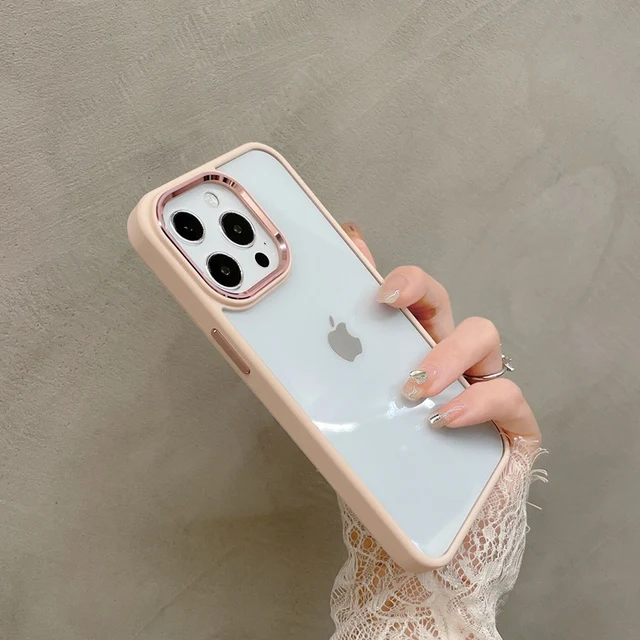ins Metal lens anti-fall bumper Clear armor case for iphone 13 13Pro 11 12 12Pro Max X XR Transparent Shockproof back cover Pink