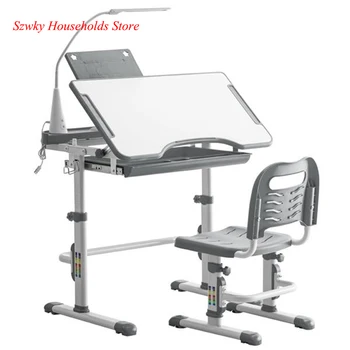 

Student Desks and Chairs Set C Style with Light White Lacquered Multifunctional Ergonomic Student Adjustable Writing Desk Kids