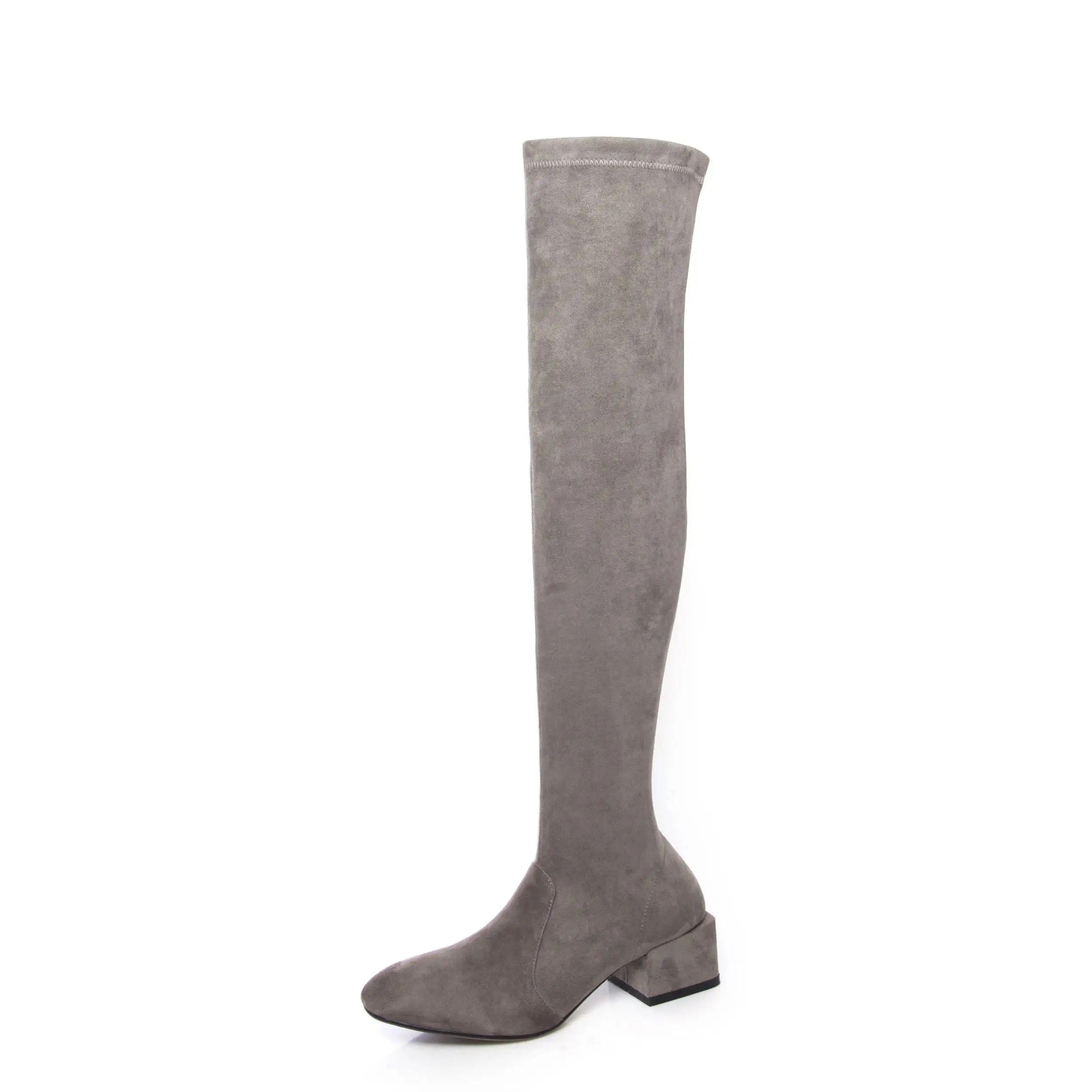 superstar high quality flock round toe high heel slip on over the knee boots solid warm thigh high boots party winter shoes L2f3