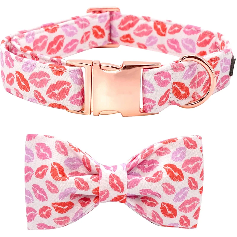 Unique Style Paws Valentine Red Lips Dog Collar with Bow Tie Pet Dog