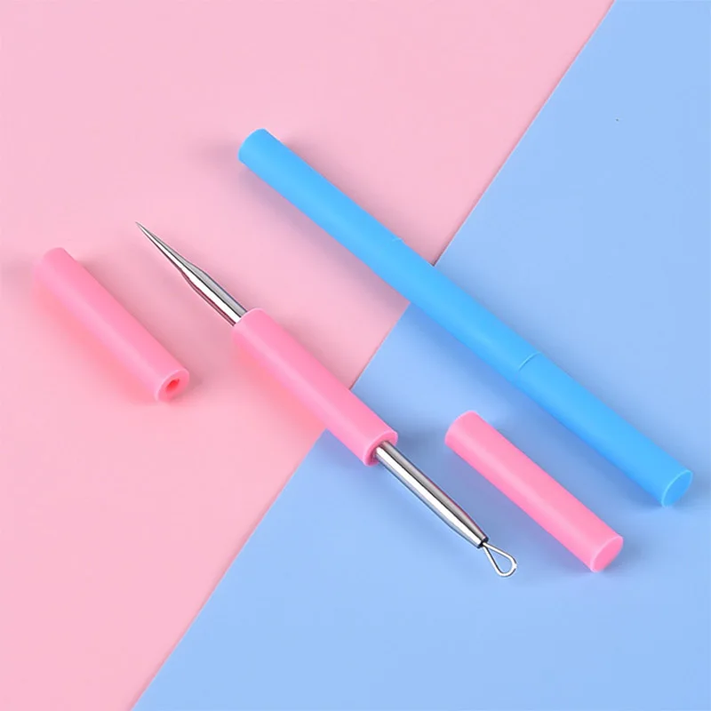 2 in 1 스테인레스 스틸 여드름 제거 바늘 실리콘 튜브 루프 여드름 추출기 코돈 추출기 여드름 화이트 헤드 리무버