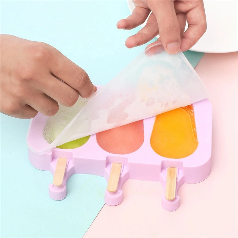 Силиконовая милая форма для мороженого с крышкой Diy Мороженица с 100x Деревянными Палочками, 2 шт