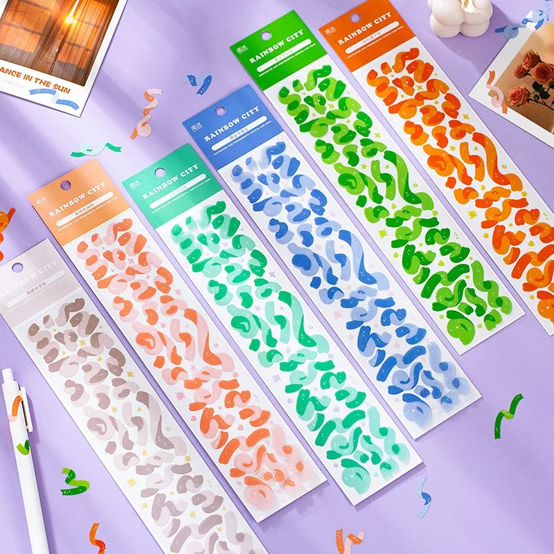 

2 Sheets Rainbow City Colorful Ribbons Sticker Self Adhesive Stickers For Diary Diy Scrapbooking Supplies