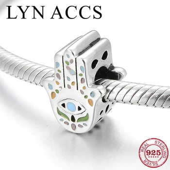 

100% 925 Sterling Silver Beads Jewelry Making Fine Colorful pattern Hand of Fatima Fit Original Pandora Charm Bracelet Bangels