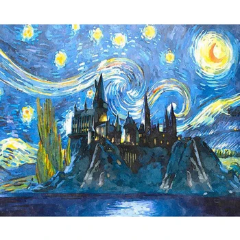 

AMTMBS Castle Under The Starry Sky DIY Painting By Numbers Hand painted Oil Painting Wall Abstract Art Picture Home Gift