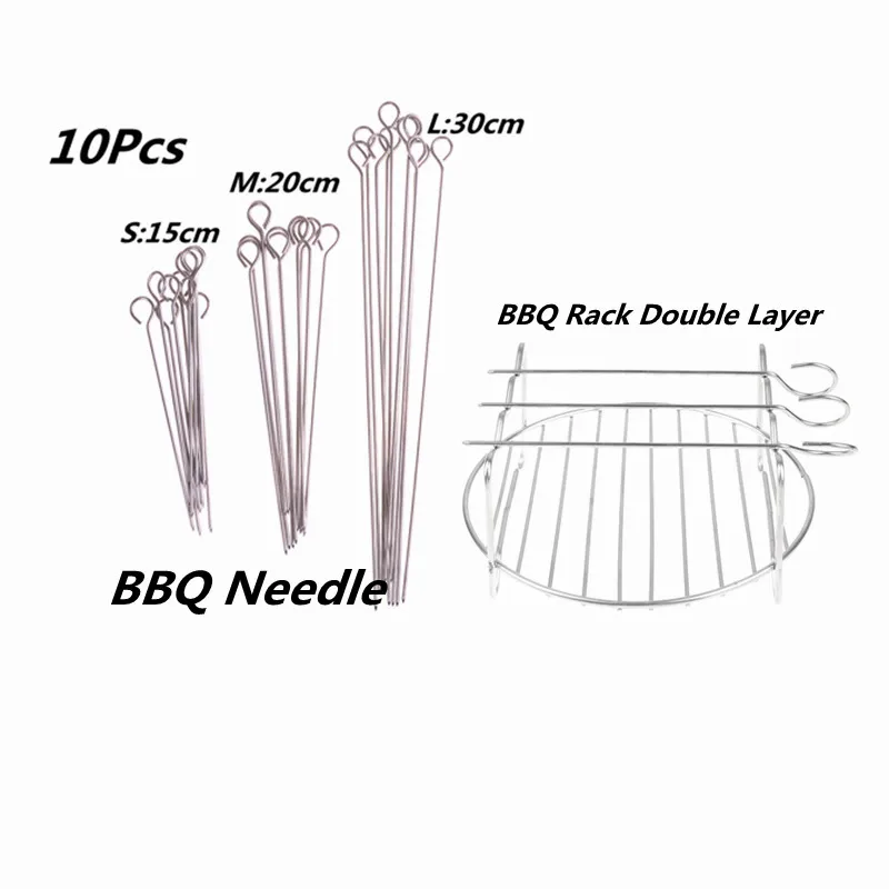 Stainless Steel Replacement Bbq Rack Double Layer Skewers Baking Tray For Air Fryer Barbecue