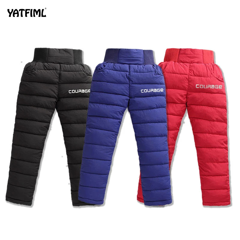 

YATFIML Child Girl Boy Winter Pants Cotton Padded Thick Warm Trousers Waterproof Ski Pants 4-7 Years Elastic High Waisted Baby
